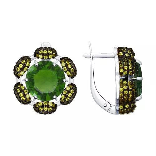 Серьги из серебра с кварцем и жёлтыми фианитами