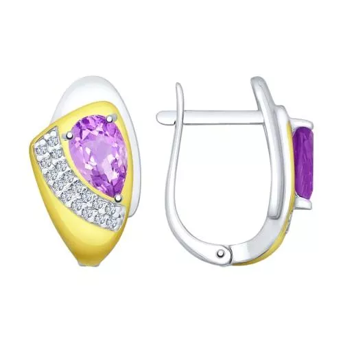 Серьги из серебра с аметистами и фианитами