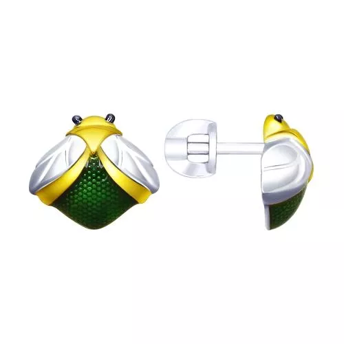 Серьги из золочёного серебра с эмалью