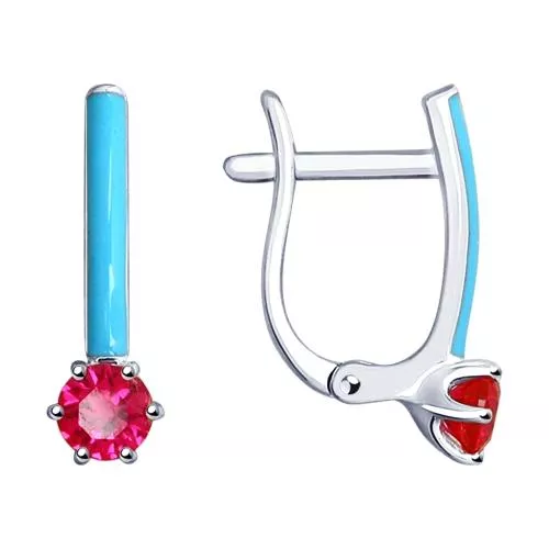 Серьги из серебра с эмалью и фианитами