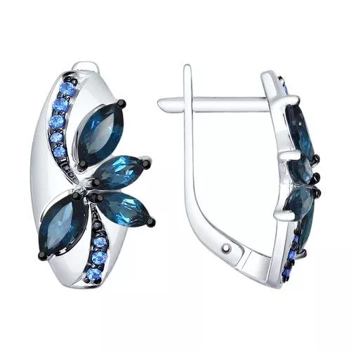 Серьги из серебра с топазами и синими фианитами
