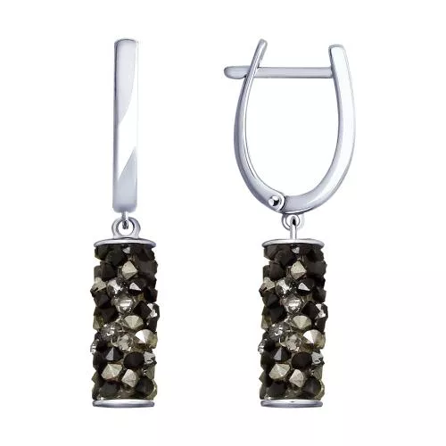 Серьги из серебра с чёрными кристаллами Swarovski