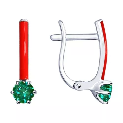 Серьги из серебра с эмалью и фианитами