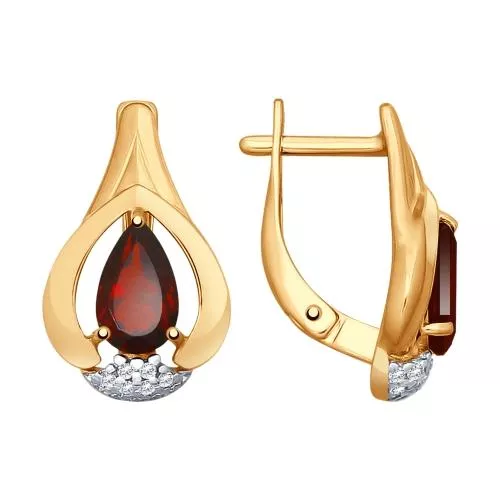 Серьги из золочёного серебра с гранатами и фианитами