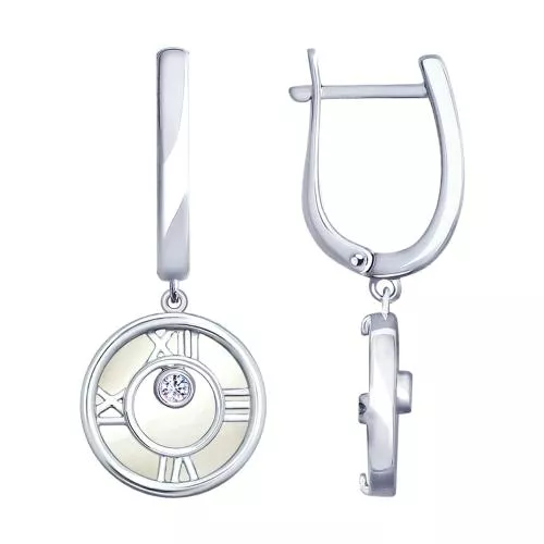 Серьги из серебра с перламутром и фианитами