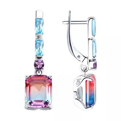 Серьги из серебра с ситаллами и фианитами