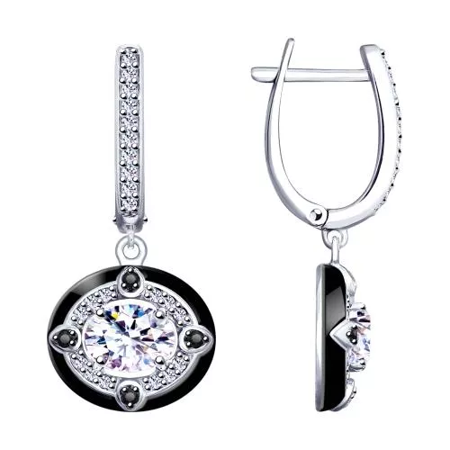 Серьги из серебра с эмалью и фианитами