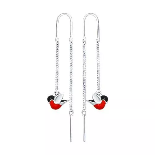 Серьги-продёвки со снегирями