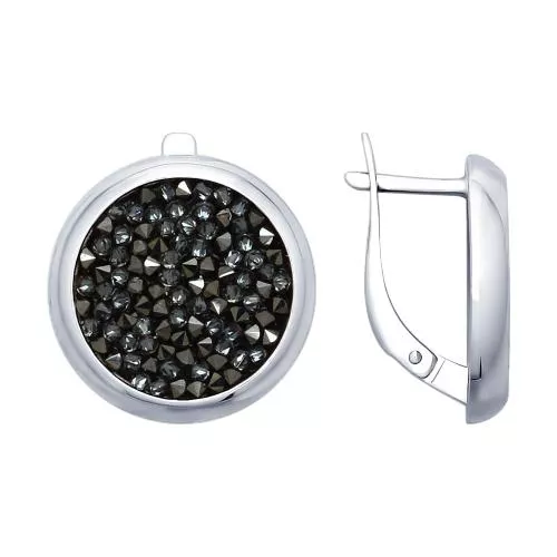Серьги из серебра с чёрными кристаллами Swarovski