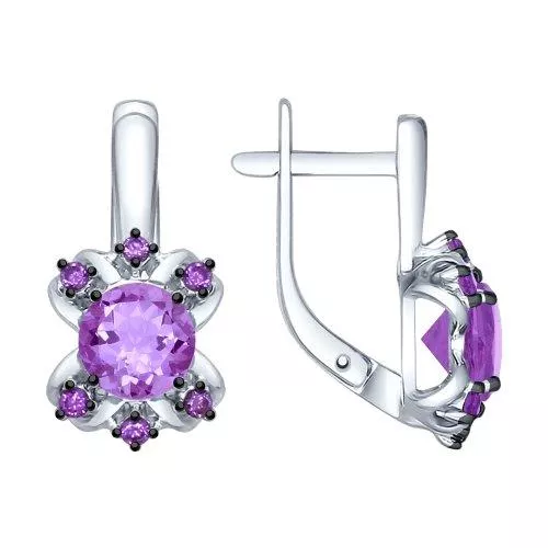 Серьги из серебра с аметистами и сиреневыми фианитами