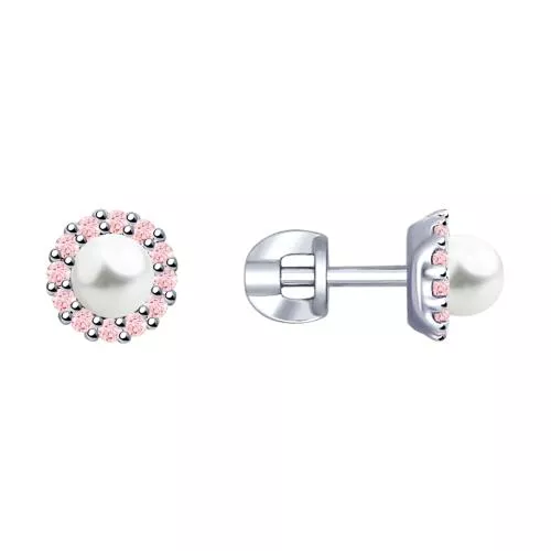 Серьги из серебра с жемчугом и фианитами