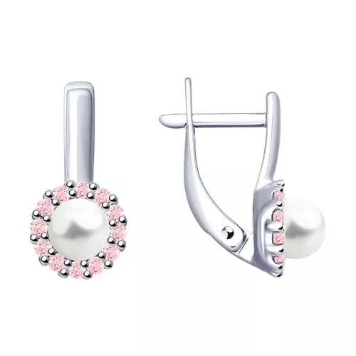 Серьги из серебра с жемчугом и фианитами