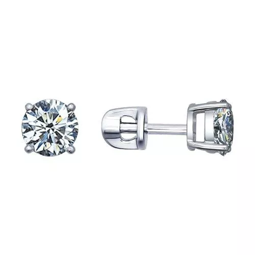 Серьги-пусеты из серебра с фианитами