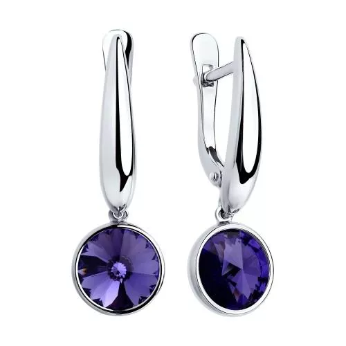 Серьги из серебра с сиреневыми кристаллами Swarovski