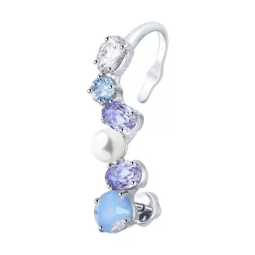 Серьга из серебра с жемчугом Swarovski и кристаллами Swarovski