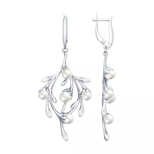 Серьги из серебра с эмалью и жемчугом