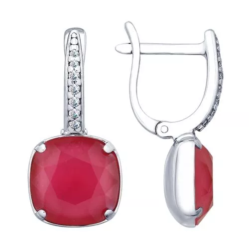 Серьги из серебра с розовыми кристаллами Swarovski и фианитами