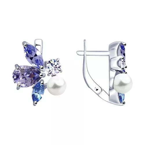 Серьги из серебра с жемчугом Swarovski и кристаллами Swarovski