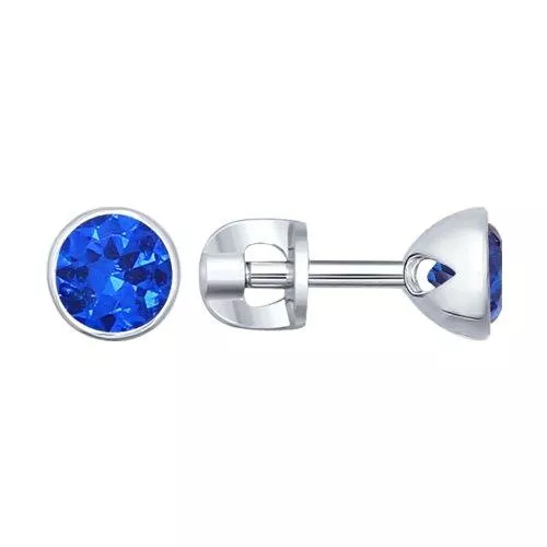 Серьги-пусеты из серебра с синими фианитами