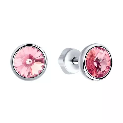Серьги из серебра с розовыми кристаллами Swarovski