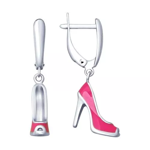 Серебряные серьги с розовой эмалью «Туфельки»