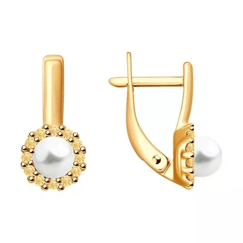 Серьги из золочёного серебра с жемчугом и фианитами