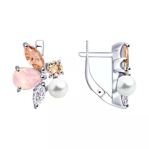 Серьги из серебра с жемчугом Swarovski и кристаллами Swarovski
