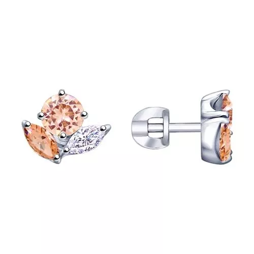 Серьги-пусеты из серебра с кристаллами Swarovski