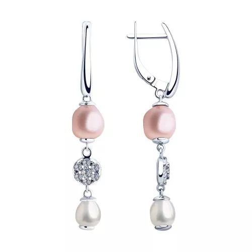 Серьги из серебра с жемчугом Swarovski и фианитами