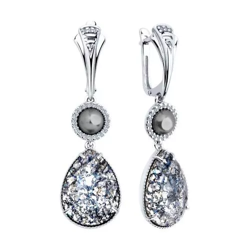 Серьги длинные из серебра с миксом камней
