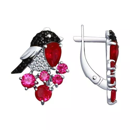 Серьги «Снегирь» с фианитами