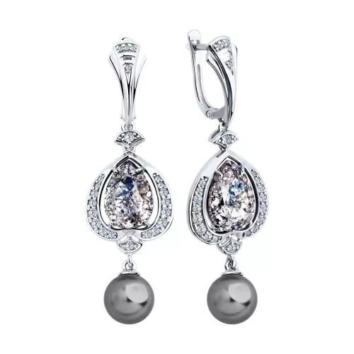 Серьги длинные из серебра с миксом камней