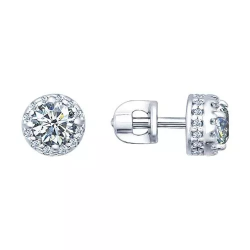 Серьги-пусеты из серебра с фианитами