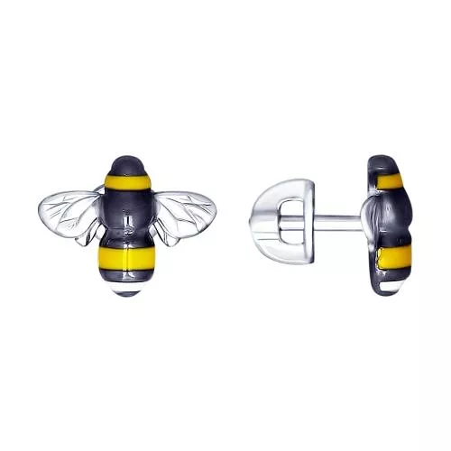 Серьги из серебра с эмалью «Пчёлка»