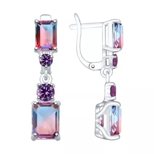 Серьги из серебра с ситаллами и фианитами