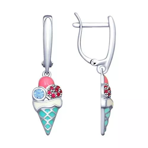 Серебряные серьги с эмалью «Мороженое»