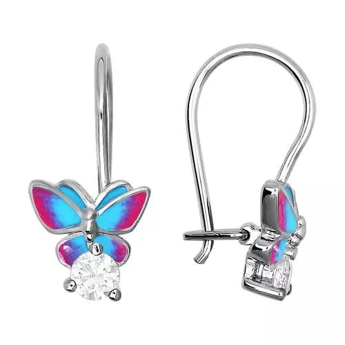 Серьги из серебра с эмалью с фианитами