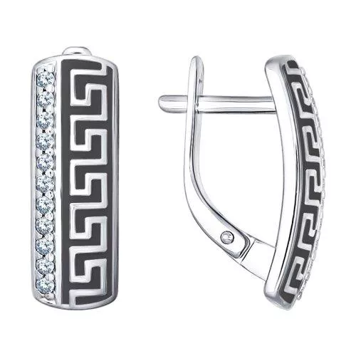 Серьги из серебра с эмалью с фианитами