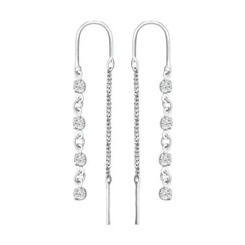 Серьги-цепочки из серебра с фианитами