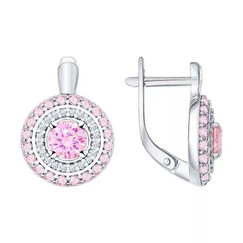 Серьги из серебра с розовыми фианитами