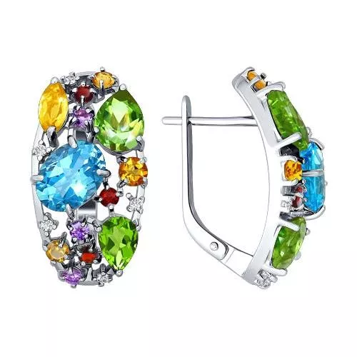 Серьги из серебра с россыпью полудрагоценных камней