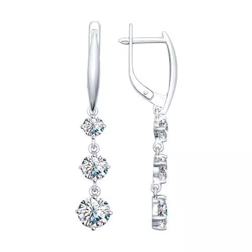 Серьги длинные из серебра со Swarovski Zirconia