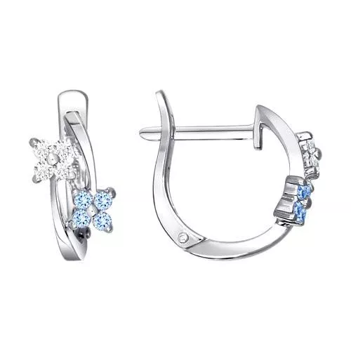 Серьги из серебра с голубыми фианитами