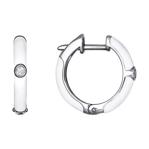 Серьги из серебра с эмалью с фианитами