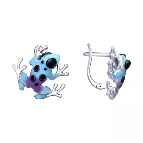 Серебряные серьги «Лягушки» с эмалью и фианитами