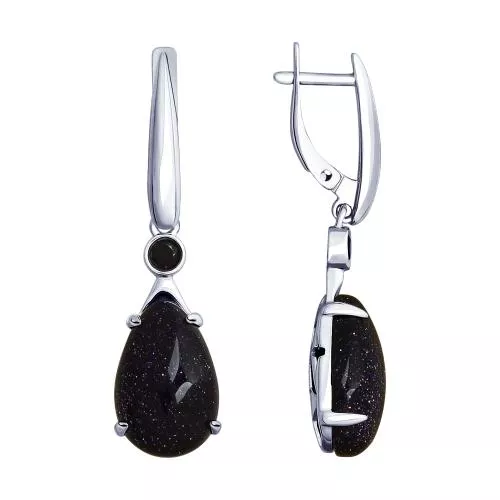 Серьги из серебра с авантюрином и фианитами