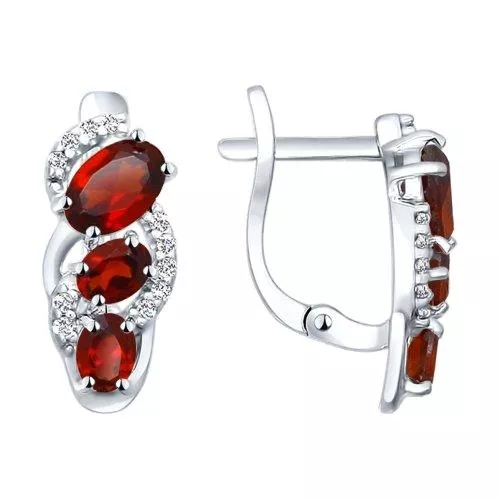 Серьги из серебра с гранатами и фианитами
