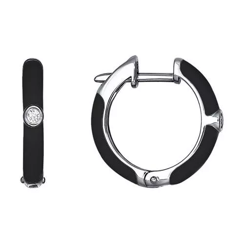 Серьги из серебра с эмалью с фианитами