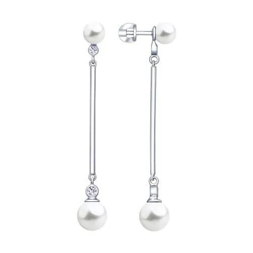 Серьги из серебра с жемчугом Swarovski и фианитами