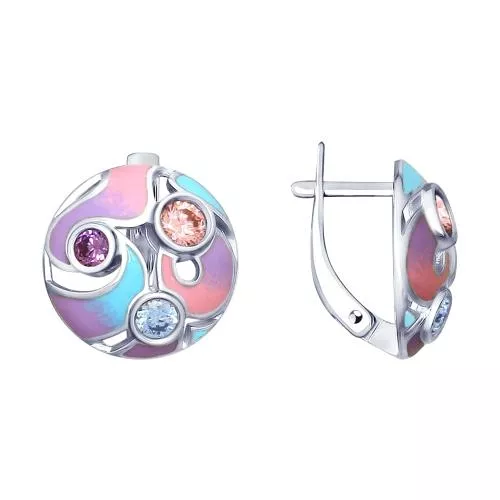 Серьги из серебра с эмалью и фианитами